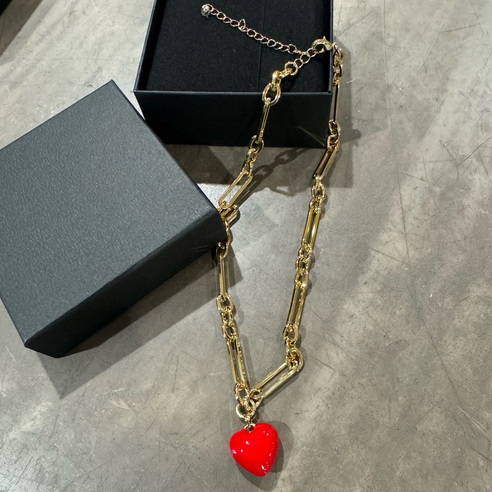 Gold necklace with small red Heart Pendant❤️get in on the trend🔥FUN to stack!!!